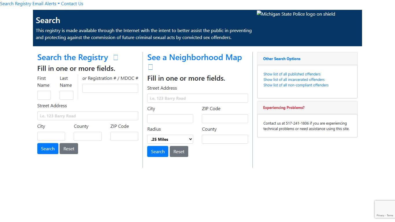 Search - Michigan Sex Offender Registry